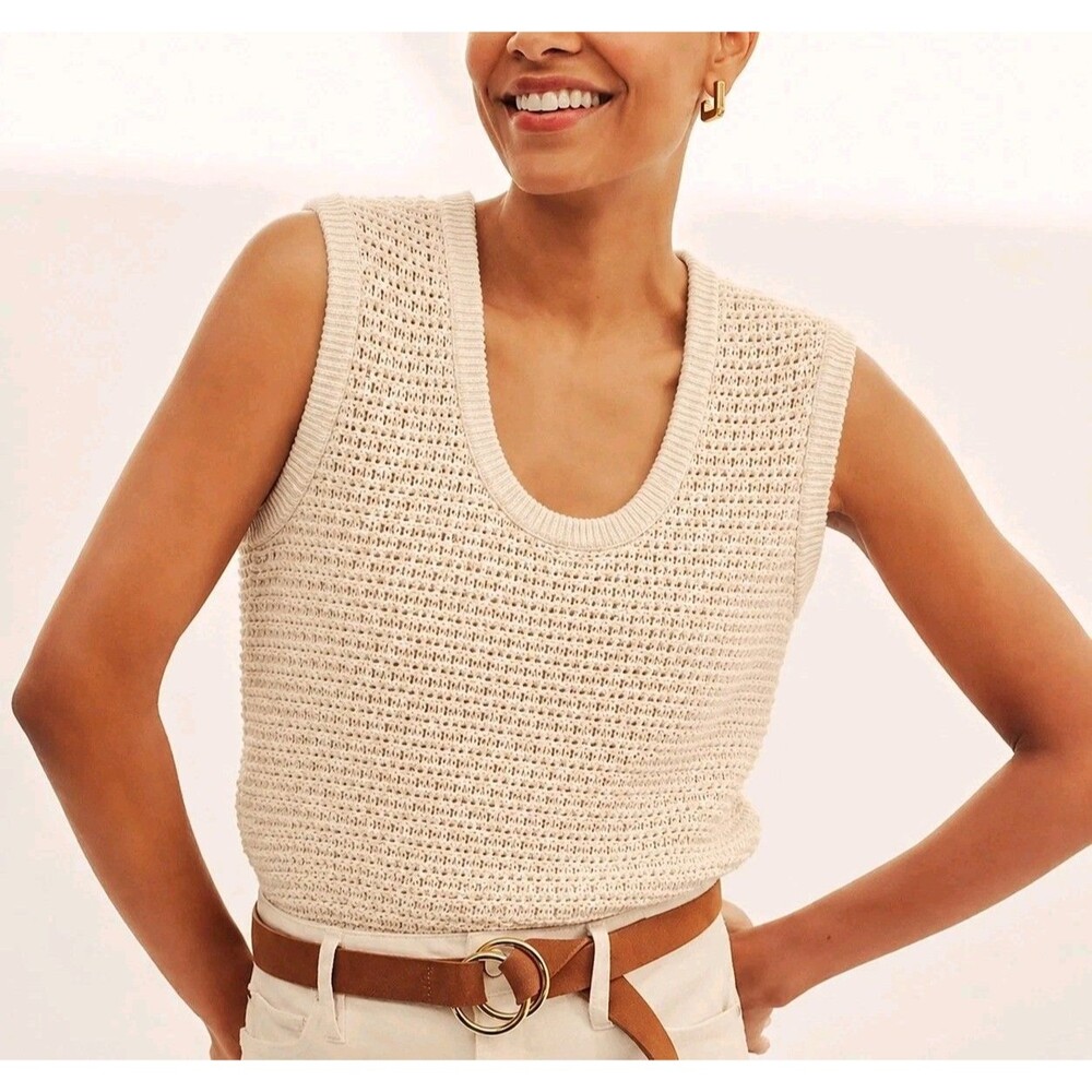 Ann Taylor Weekend Sleeveless Crochet Top Womens Summer Sweater Vest Coastal NEW